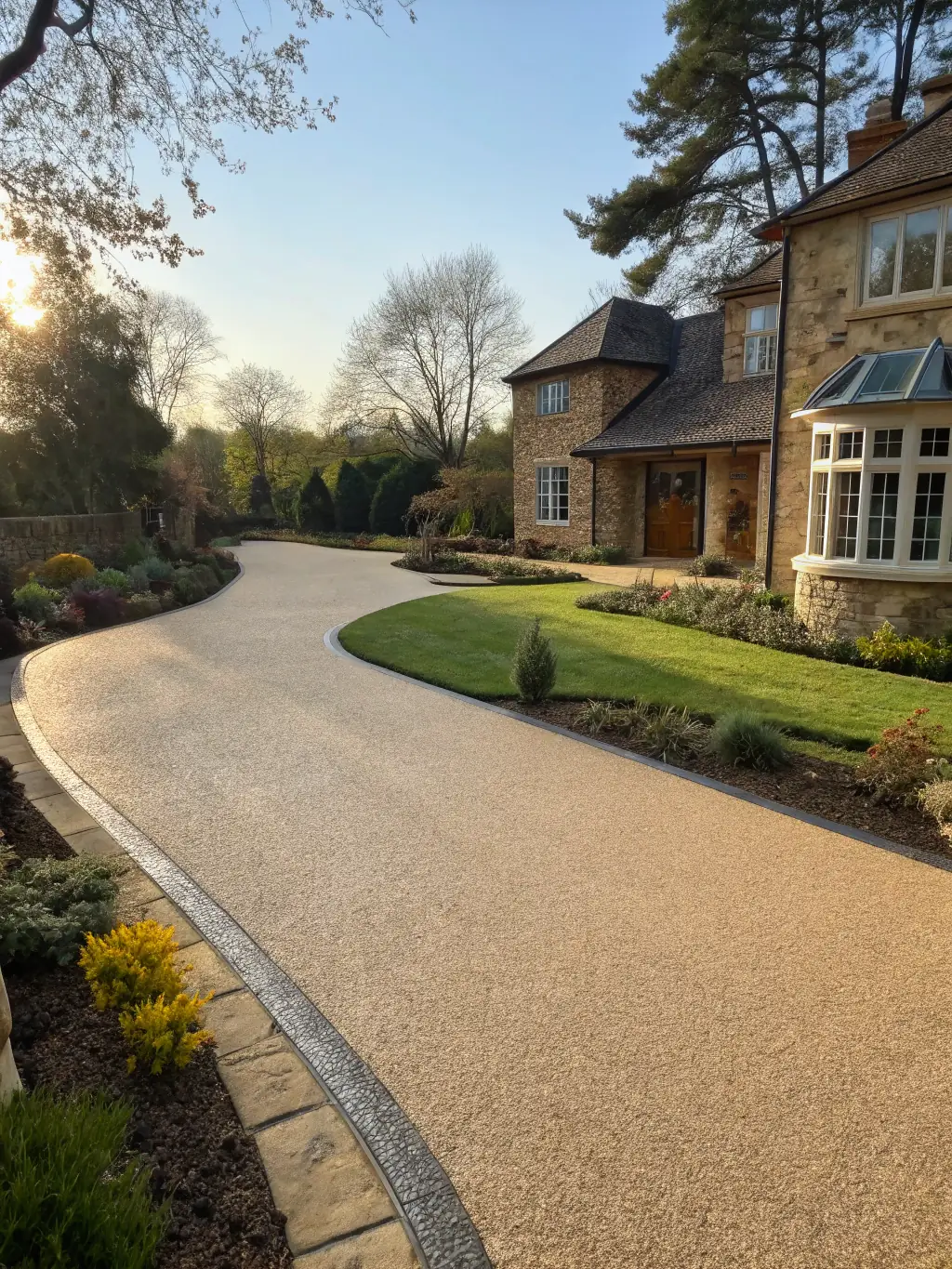 A detailed image of a resin-bound paving surface, highlighting its smooth, seamless finish and vibrant color, ideal for modern driveways and patios.